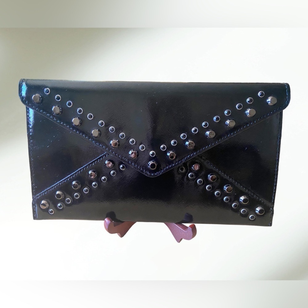Michael Kors Black Patent Leather Clutch with Silver Studs NWOT - Fashion Show
